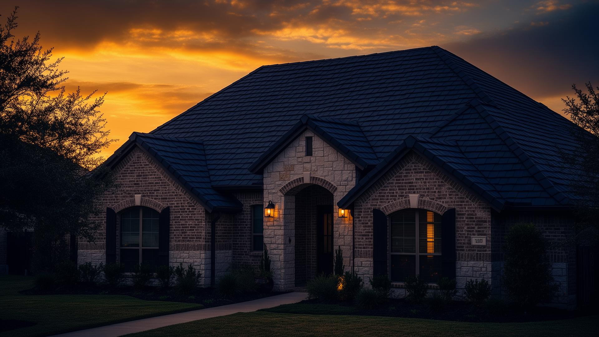 Beautiful Texas home with new roof at sunset